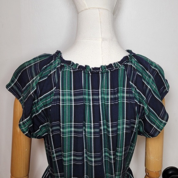 LOFT Green Plaid Tie Waist Dress Size 8 Preppy Chic Midi Ruffle Hem - Picture 11 of 11